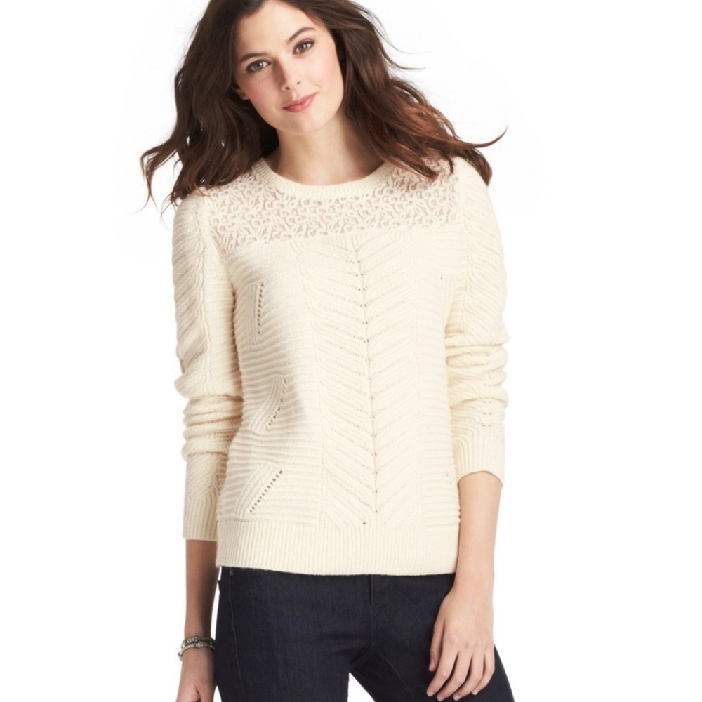 LOFT Lace neck knit sweater Large